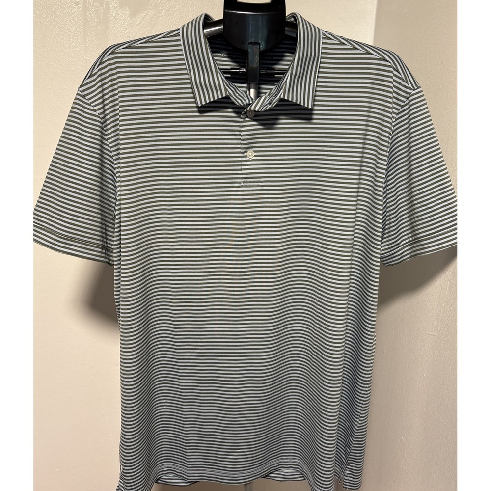 Mizzen+Main Polo Shirt Mens XL Green & Blue strip Performance Trim Fit